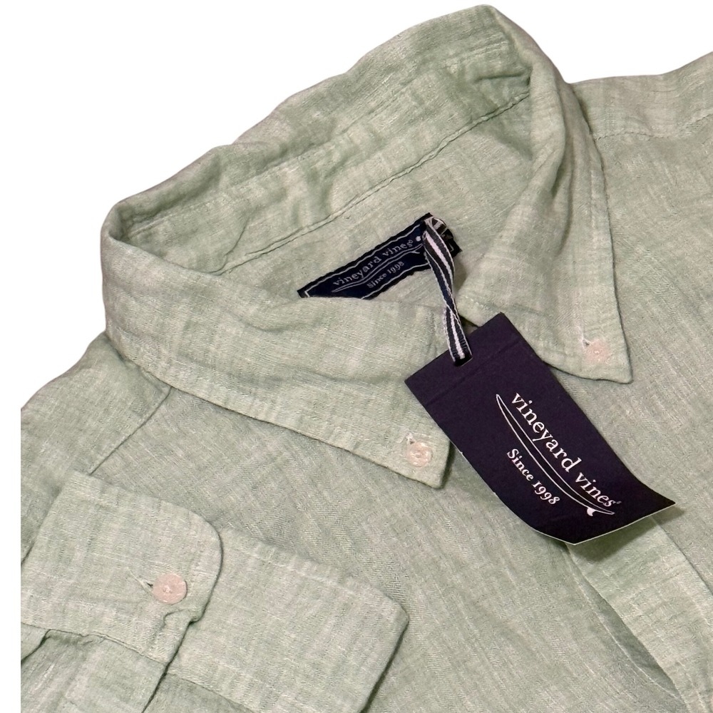 Vineyard Vines Mens XXL Shirt Long‎ Sleeve Button Down Linen Green NWT